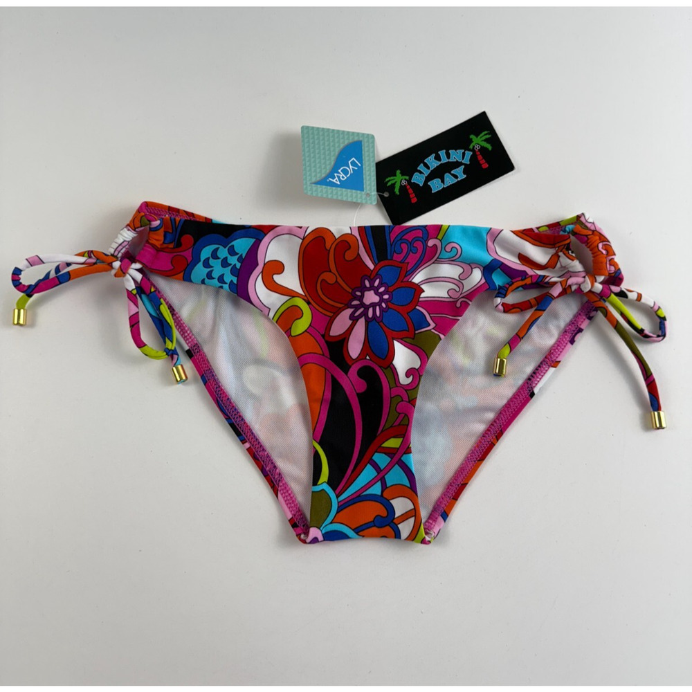 Bikini Bay Loop Tie Side & Gold Accent Bikini Bottom Multicolor Size 10 NWT